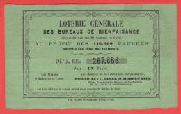 ancien billet - LOTERIE au profit des pauvres de PARIS - 1852