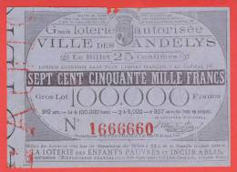 ancien billet - LOTERIE de l´EMPIRE Français ville LES ANDELYS - 1860