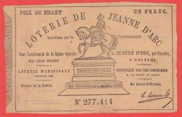 ancien billet - LOTERIE de JEANNE d' ARC pour l'achèvement de la Statue à ORLEANS - 1855
