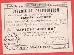 ancien billet - LOTERIE de l'Exposition ARMEE d'ORIENT - 1854