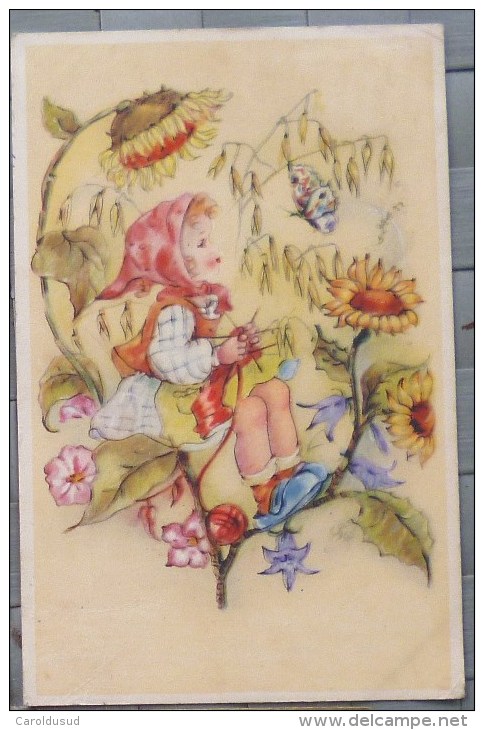 Litho Illustrateur COLOPRINT 5049 Erna Maison Fille Lutin Fillette Dans Tournesol Tricot Papillon Voyagé - Vertellingen, Fabels & Legenden